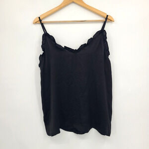 Wishlist Apparel Black Satin Cami Ruffle Flowy Y2K Dark Coquette Soft Goth LG